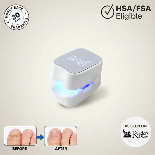 ClearNail Pro nail fungus laser device used at home for nail care with visible before and after results